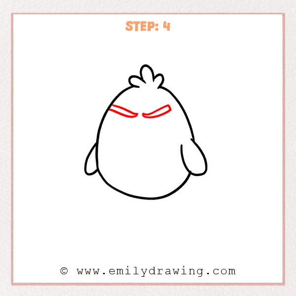 how to draw an angry bird - Step 4: Thick slanted eyebrows drawn to create an angry bird expression.